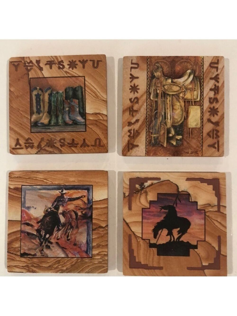 Thirstystone set of 4 western themed coasters. 4”x4”.